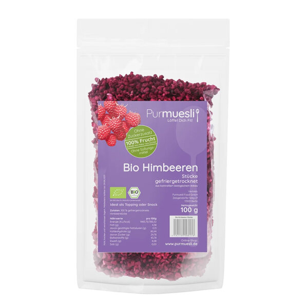 Bio Himbeeren gefriergetrocknet 100g (Fruchtstücke)