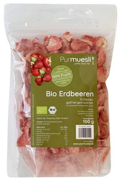 Bio Erdbeeren gefriergetrocknet 100g (Fruchtscheiben)
