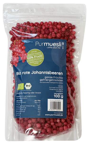 Bio rote Johannisbeere gefriergetrocknet 100g (ganze Früchte)